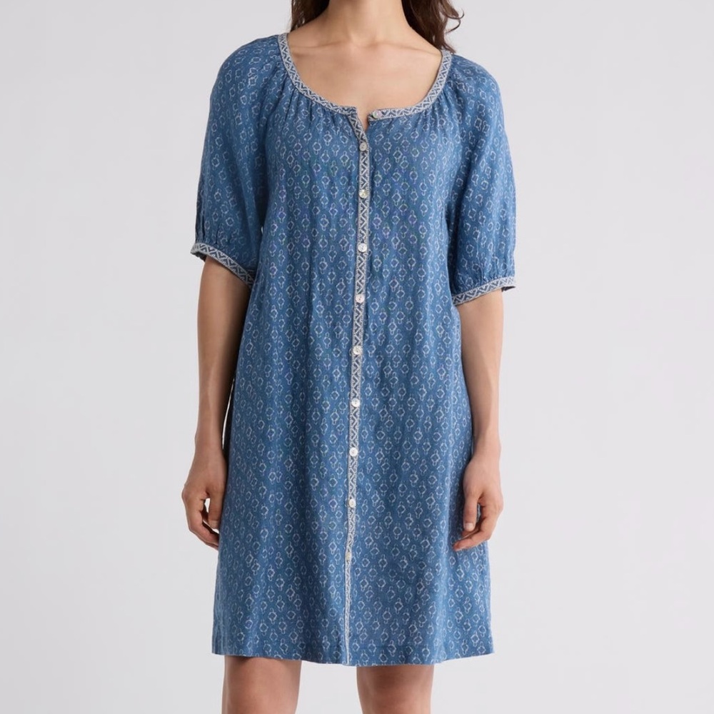 NWT Faherty Carmel Linen Button-up Minidress In Key Largo Blue
